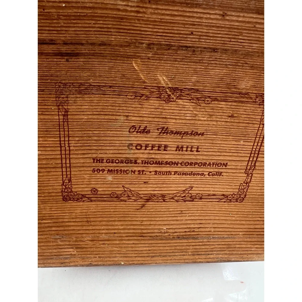 Vintage Olde Thompson Wood Coffee Mill Manual Hand Crank Grinder Cast Iron Black